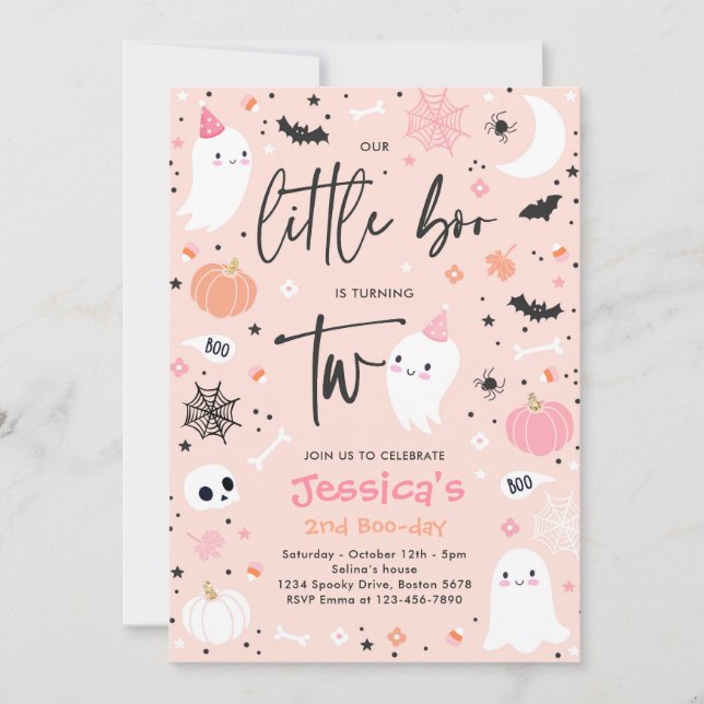 Invitación Pequeño fantasma de Halloween segundo Fiesta de cu (Anverso)