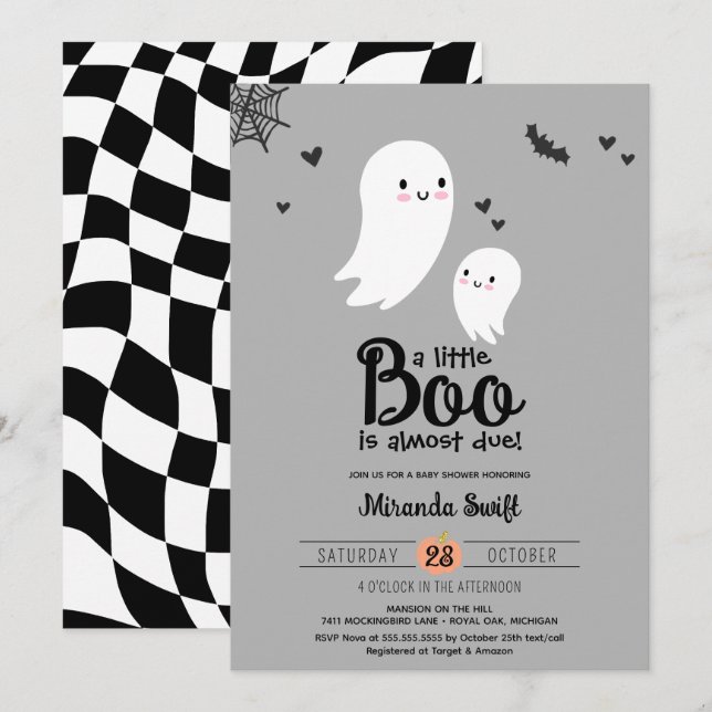 Invitación Pequeño fantasma debido a Baby Shower neutral de H (Anverso / Reverso)
