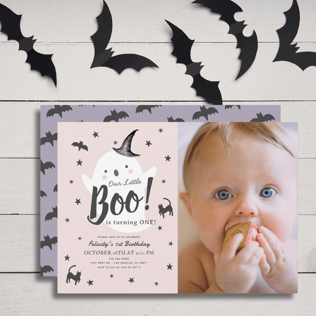 Invitación Pequeño fantasma Halloween rosa primera foto de cu (Subido por el creador)