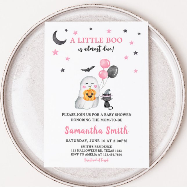 Invitación Pequeño fantasma rosado Baby Shower (Cute Pink Ghost Baby Shower Invitation)