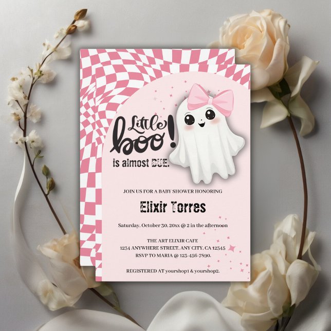 Invitación Pequeño fantasma rosado casi se debe a Baby Shower (Subido por el creador)