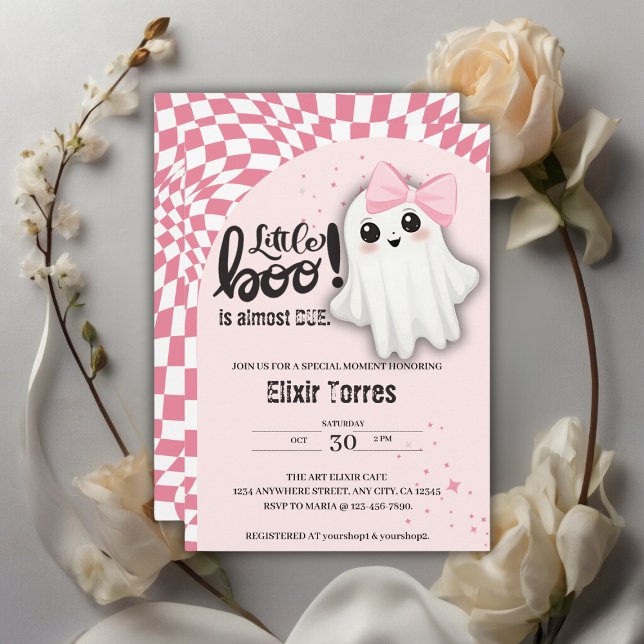 Invitación Pequeño fantasma rosado casi se debe a Baby Shower (Subido por el creador)