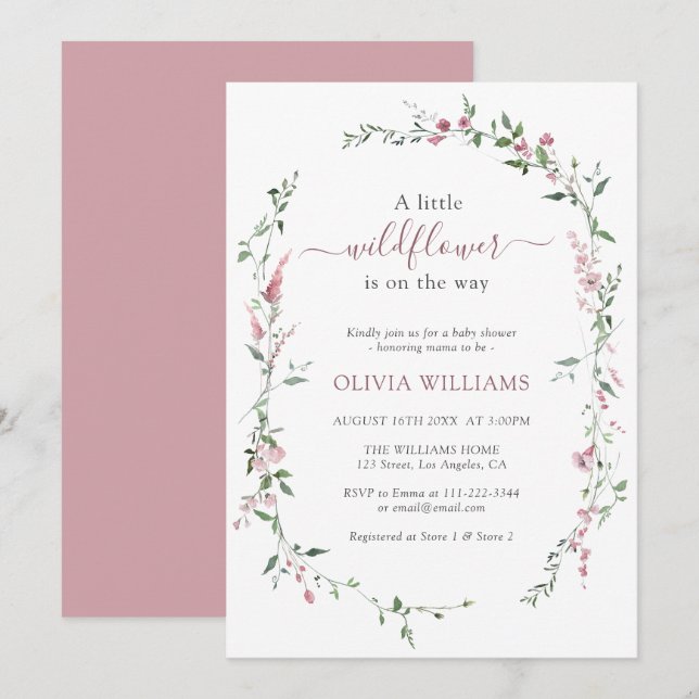 Invitación Pequeño flor silvestre Rosa Chica rosa Baby Shower (Anverso / Reverso)
