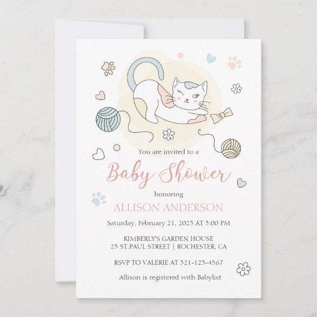 Invitación Pequeño gatito juguetón bebé ducha (Anverso)