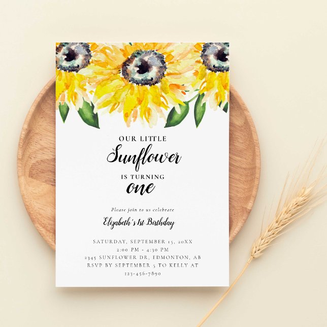 Invitación Pequeño Girasol Primer cumpleaños Un elegante (Subido por el creador)