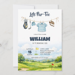 Invitación Pequeño Golfista Par-Tee Acuarela Cumpleaños de Go