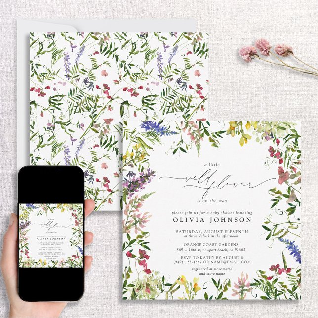 Invitación Pequeño guión de flor silvestre Chica Floral Baby  (Subido por el creador)