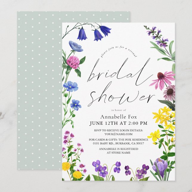Invitación Pequeño guión de flor silvestre ducha virtual de n (Anverso / Reverso)