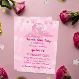 Invitación Pequeño hadito rosado con encanto en las nubes cum