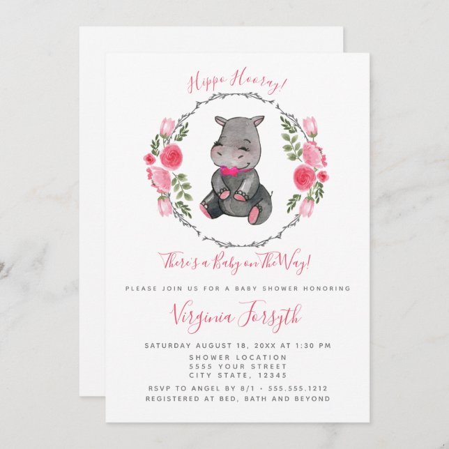 Invitación Pequeño hipopótamo dulce Baby Shower (Anverso / Reverso)