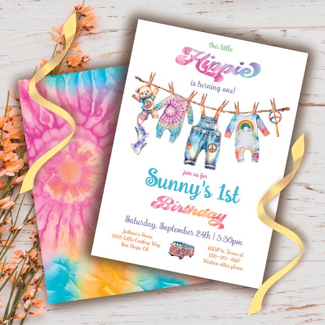 Invitación Pequeño hippie tinte de tintes línea 1 cumpleaños (Subido por el creador)