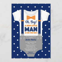 Invitación Pequeño hombre Baby Shower, azul de la marina y Na