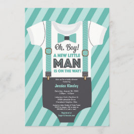 Invitación Pequeño hombre Baby Shower, gris Verde azulado tur