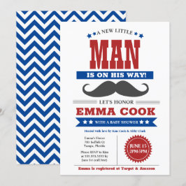 Invitación Pequeño hombre bigote Bash Boy Baby Shower azul ro
