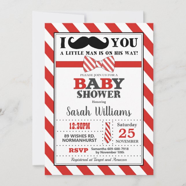 Invitación Pequeño hombre bigote niño Baby Shower bebé (Anverso)