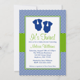 Invitación Pequeño hombre Chevron Azul gemelos verdes Baby Sh