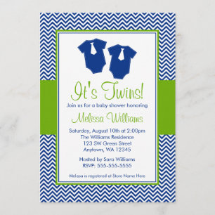 Invitación Pequeño hombre Chevron Azul gemelos verdes Baby Sh
