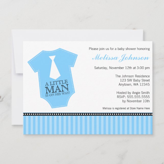 Invitación Pequeño hombre de traje de cuerpo azul negro Baby  (Anverso)