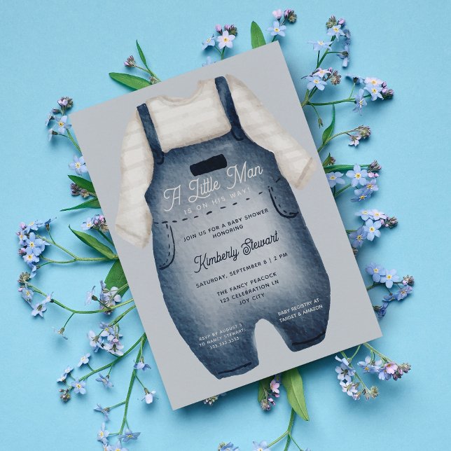 Invitación Pequeño hombre lindo bebé azul color de agua Baby  (Subido por el creador)