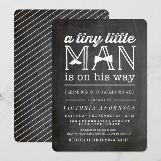 Invitación Pequeño Hombre Mustache & Bow Tie Cute Boy Baby Sh (Anverso / Reverso)