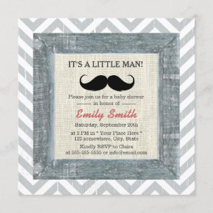 Invitación Pequeño Hombre Mustache Chevron Strips Baby Shower