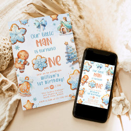 Invitación Pequeño hombre Navidades Coca Azul primer cumpleañ