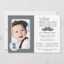 Invitación Pequeño hombre primer cumpleaños Mustache foto gri