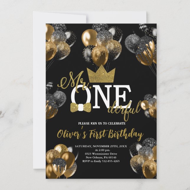 Invitación Pequeño hombre, Sr. Un cumpleaños maravilloso, glo (Anverso)