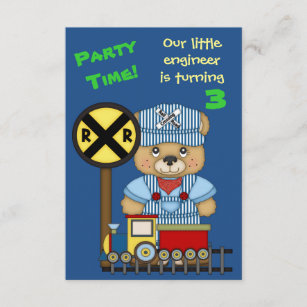 Invitación Pequeño ingeniero de trenes Teddy Bear fiesta de c