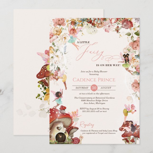 Invitación Pequeño Jardín de hadas Bloom Niña Ducha (Anverso / Reverso)