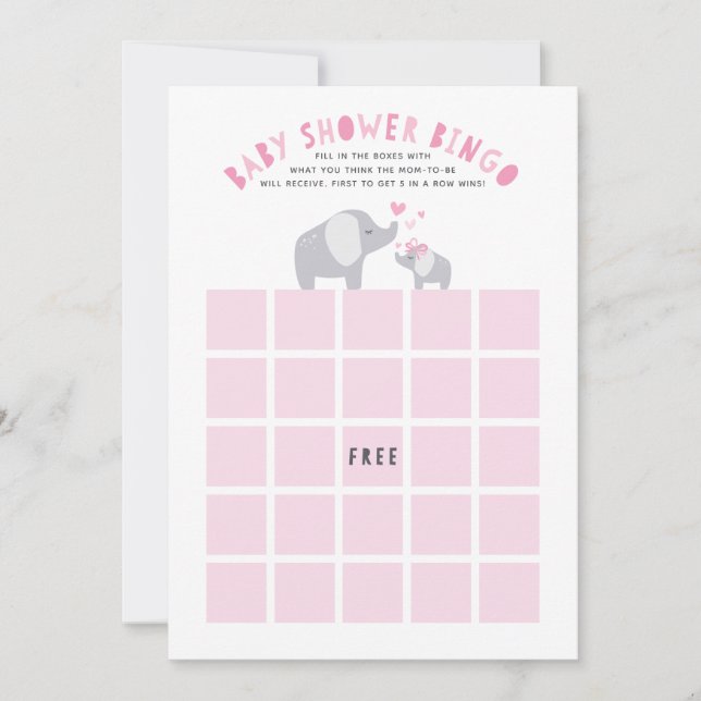 Invitación Pequeño juego de Bingo Baby Shower para Elefantes  (Anverso)