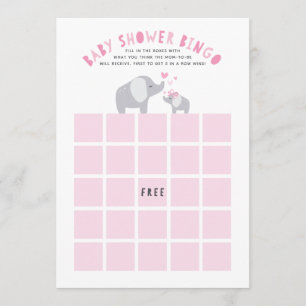 Invitación Pequeño juego de Bingo Baby Shower para Elefantes