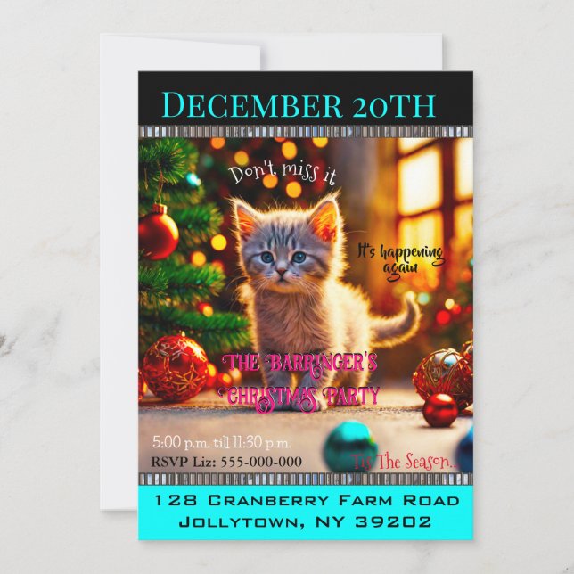 Invitación Pequeño Kitty, Fiesta anual de Navidades de la fam (Anverso)