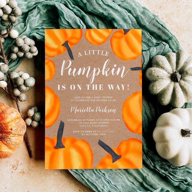 Invitación Pequeño kraft de calabaza naranja caída ducha bebé (Little pumpkin kraft orange fall baby shower invitation)