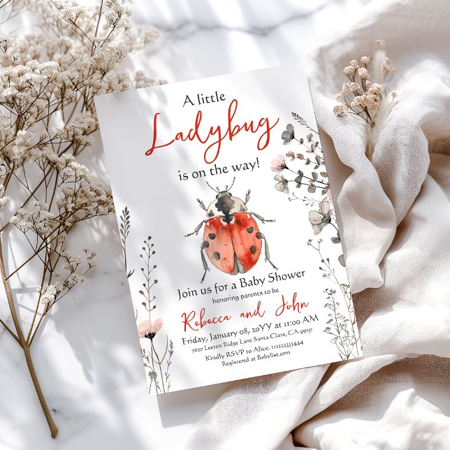 Invitación Pequeño Ladybug Red Floral Chica Baby Shower (Subido por el creador)
