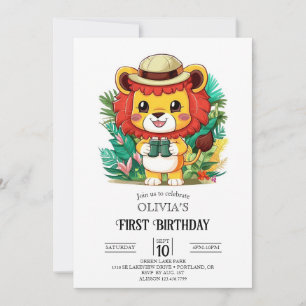 Invitación Pequeño León colorido 1er cumpleaños digital