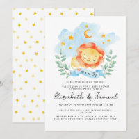 Pequeño león es un niño acuarela azul Baby Shower