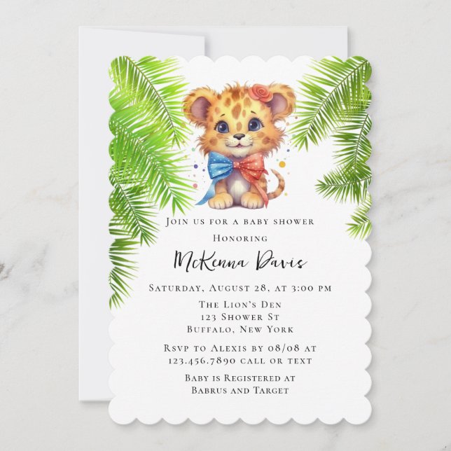 Invitación Pequeño león lindo con el Baby Shower de Bow Tie B (Anverso)