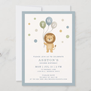 Invitación Pequeño león y confetti, marco azul Cumpleaños del