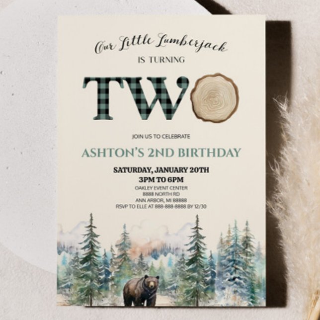 Invitación Pequeño Lumberjack Oso Verde Segundo Fiesta de Cum (Subido por el creador)