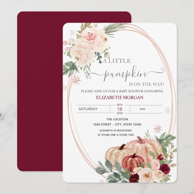 Invitación Pequeño marco de calabaza Flores Baby Shower (Anverso / Reverso)