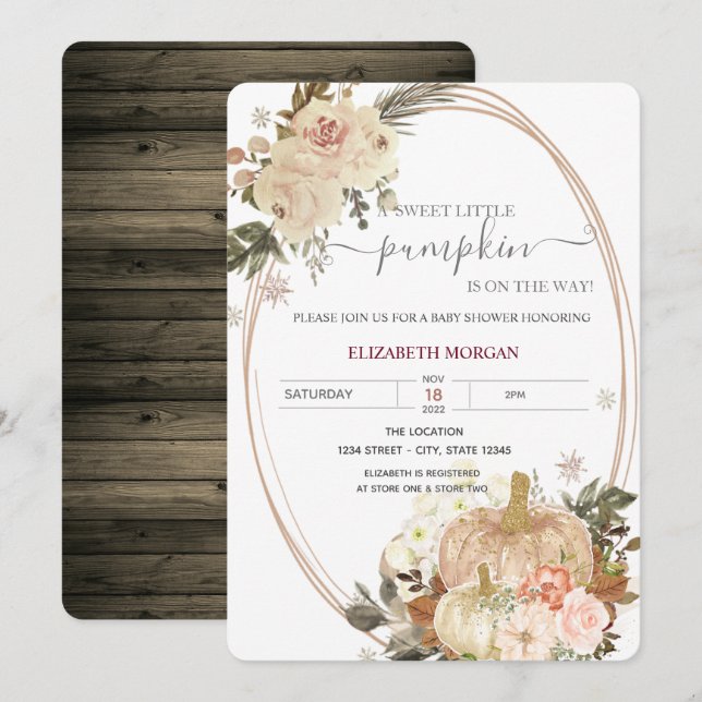 Invitación Pequeño Marco De Calabaza Flores Baby Shower Mader (Anverso / Reverso)
