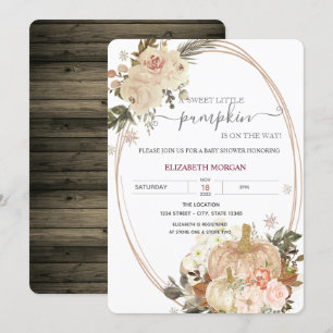 Invitación Pequeño Marco de Calabaza Flores Madera Baby Show