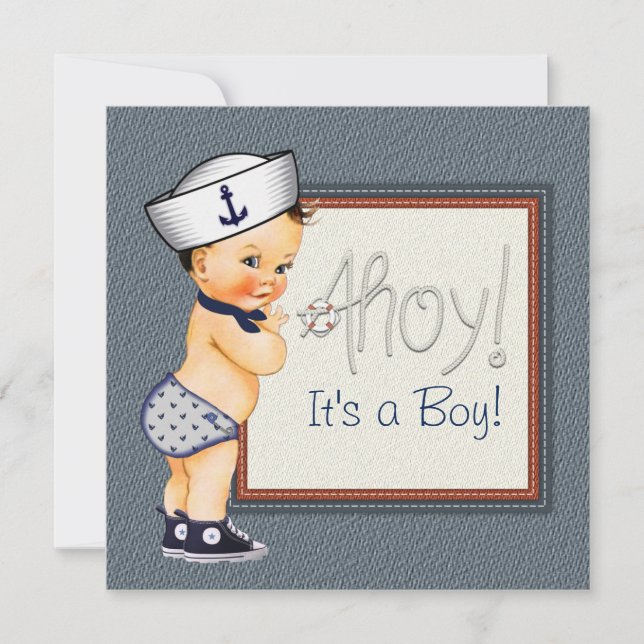 Invitación Pequeño marinero azul de Baby Shower (Anverso)