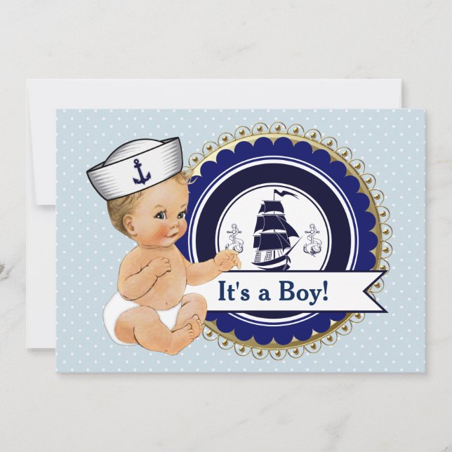 Invitación Pequeño marinero bebé niño Baby Shower naumático (Anverso)