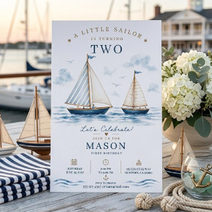 Invitación Pequeño Marinero Cumple Dos Velero 