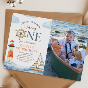 Invitación Pequeño marinero Nautical Blue foto de cumpleaños