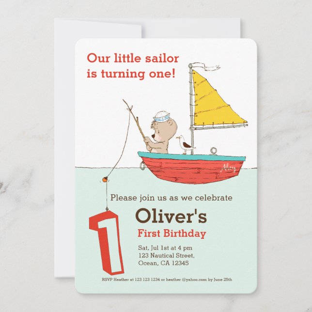 Invitación Pequeño marinero náutico de primer cumpleaños (Anverso)