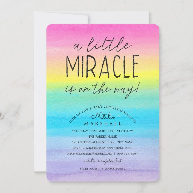 Invitación Pequeño milagro | Baby Shower de arcoiris acuático (Anverso)