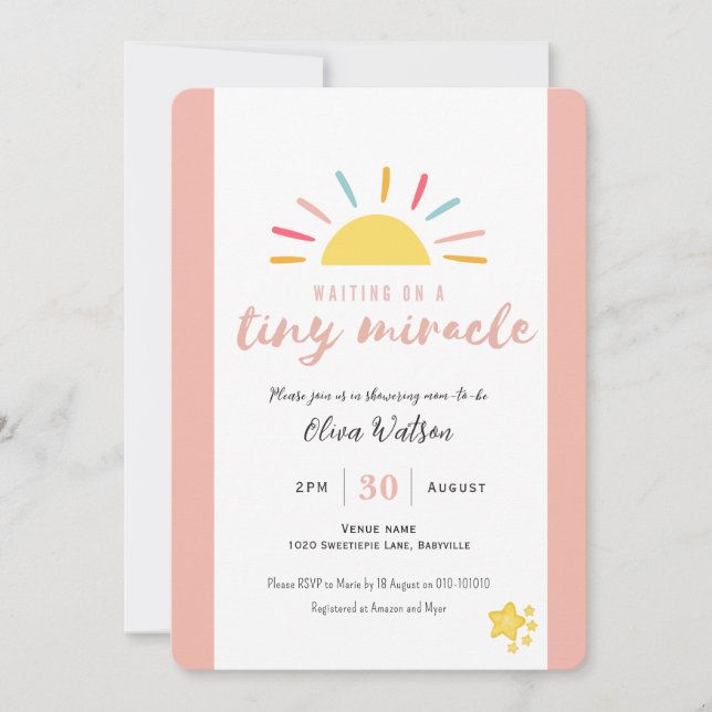 Invitación Pequeño milagro rosa de Baby Shower (Anverso)